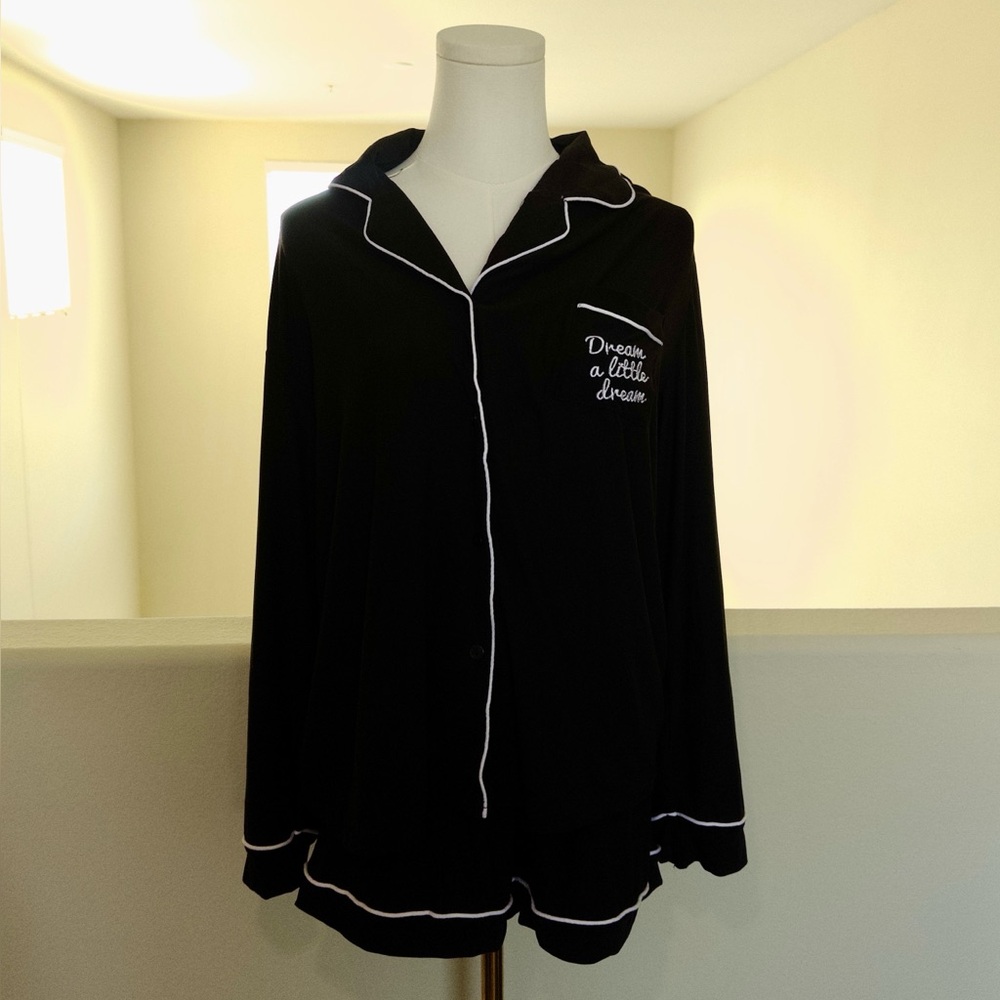 Black Pajama Set with White Trim